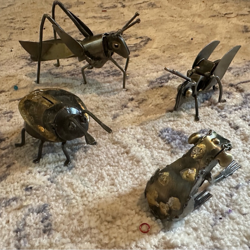 Vintage Metal Insect Sculpture Set - Bronze